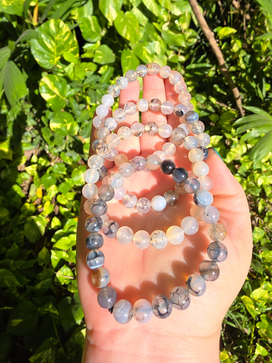 Dragon’s Vein Agate Beaded Bracelet • 8mm