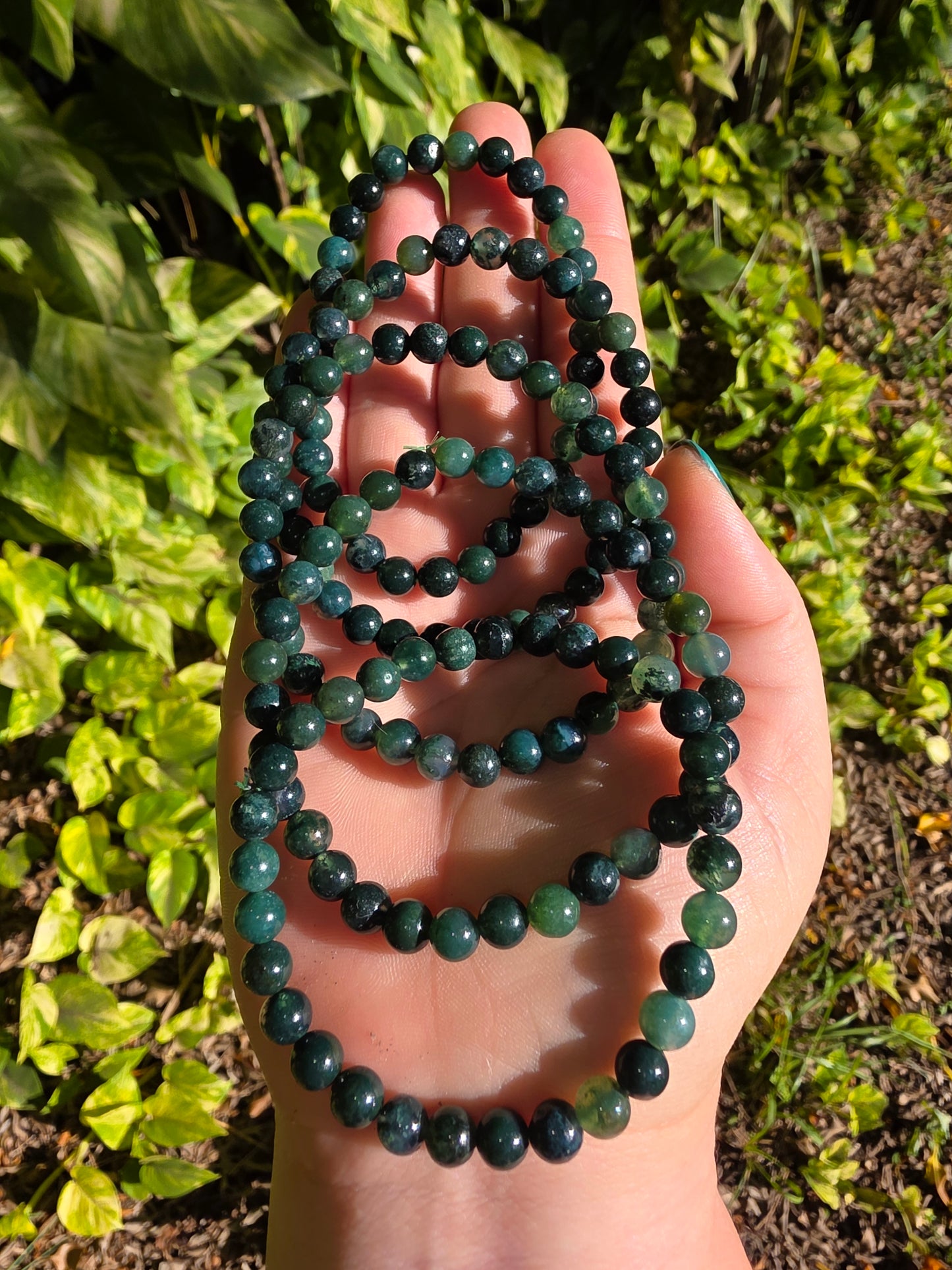 Moss Agate Bracelet • Beaded Bracelet • 6mm