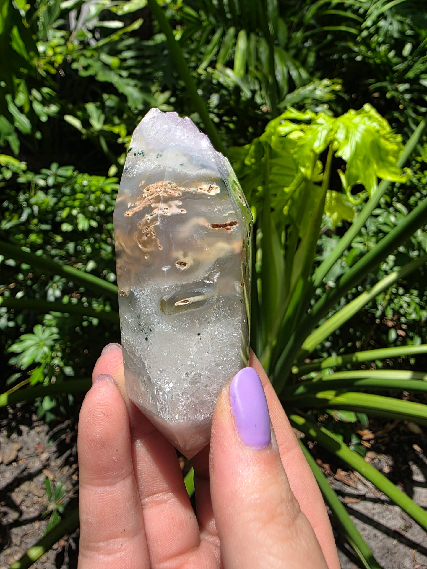 Pink Amethyst Display Slice - "Mosslike Prism"
