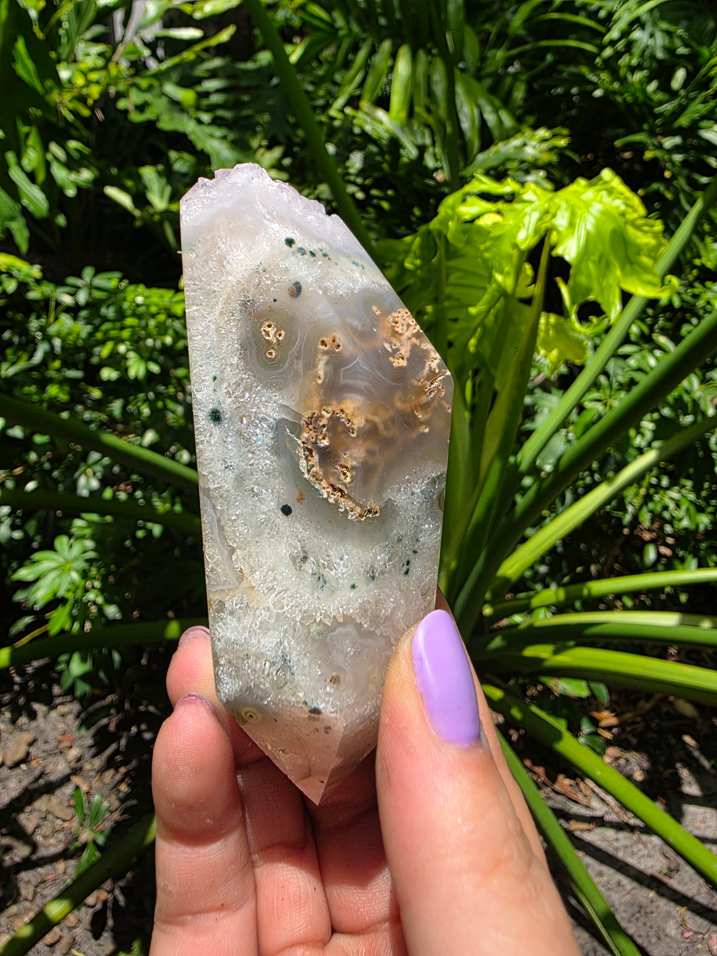 Pink Amethyst Display Slice - "Mosslike Prism"
