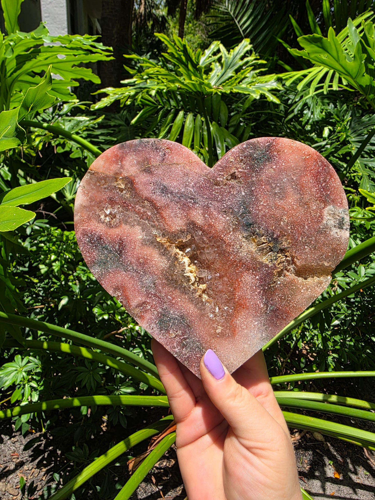Pink Amethyst Heart on Custom Stand – "Heart of Gaia"