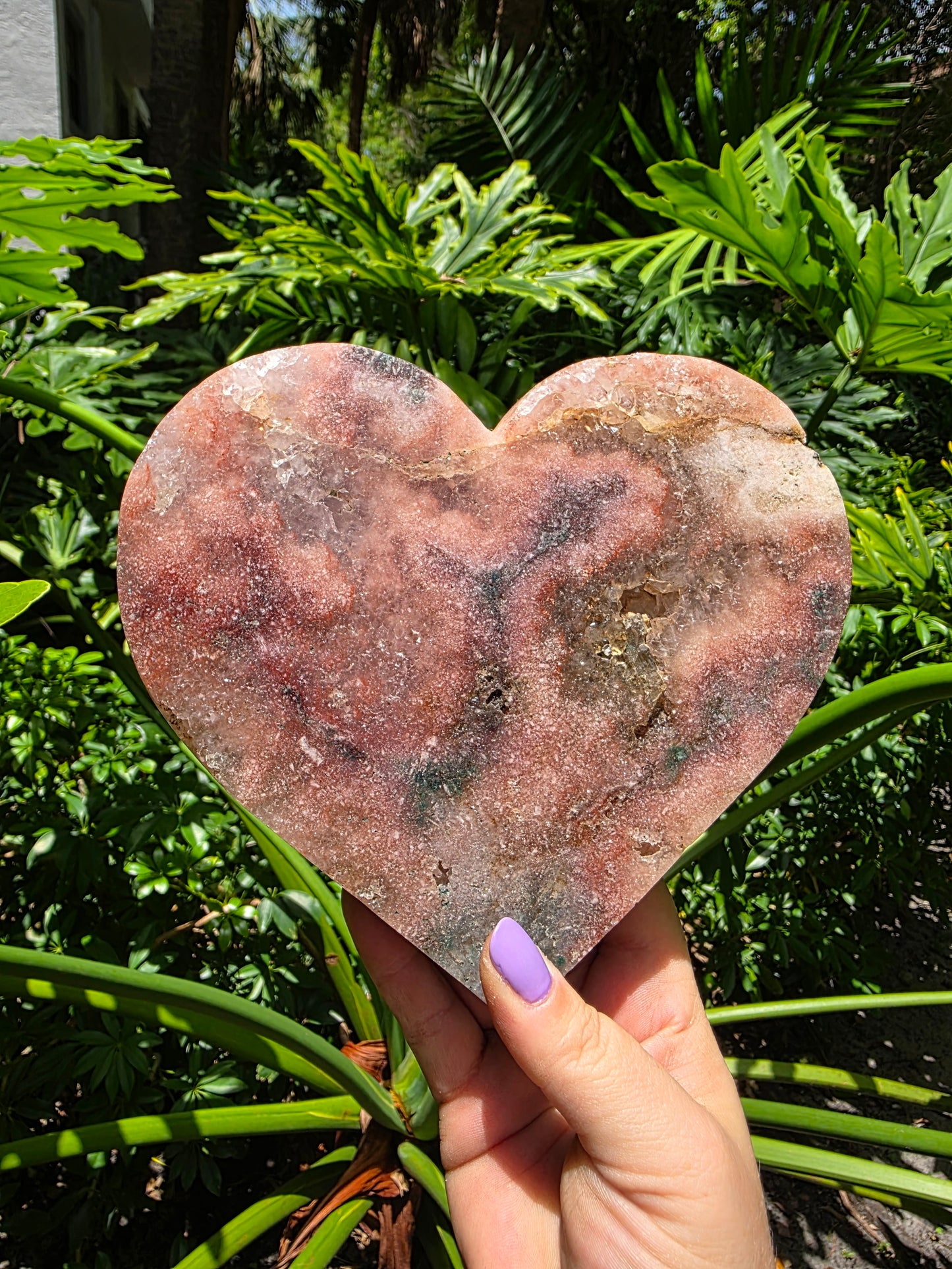Pink Amethyst Heart on Custom Stand – "Heart of Gaia"