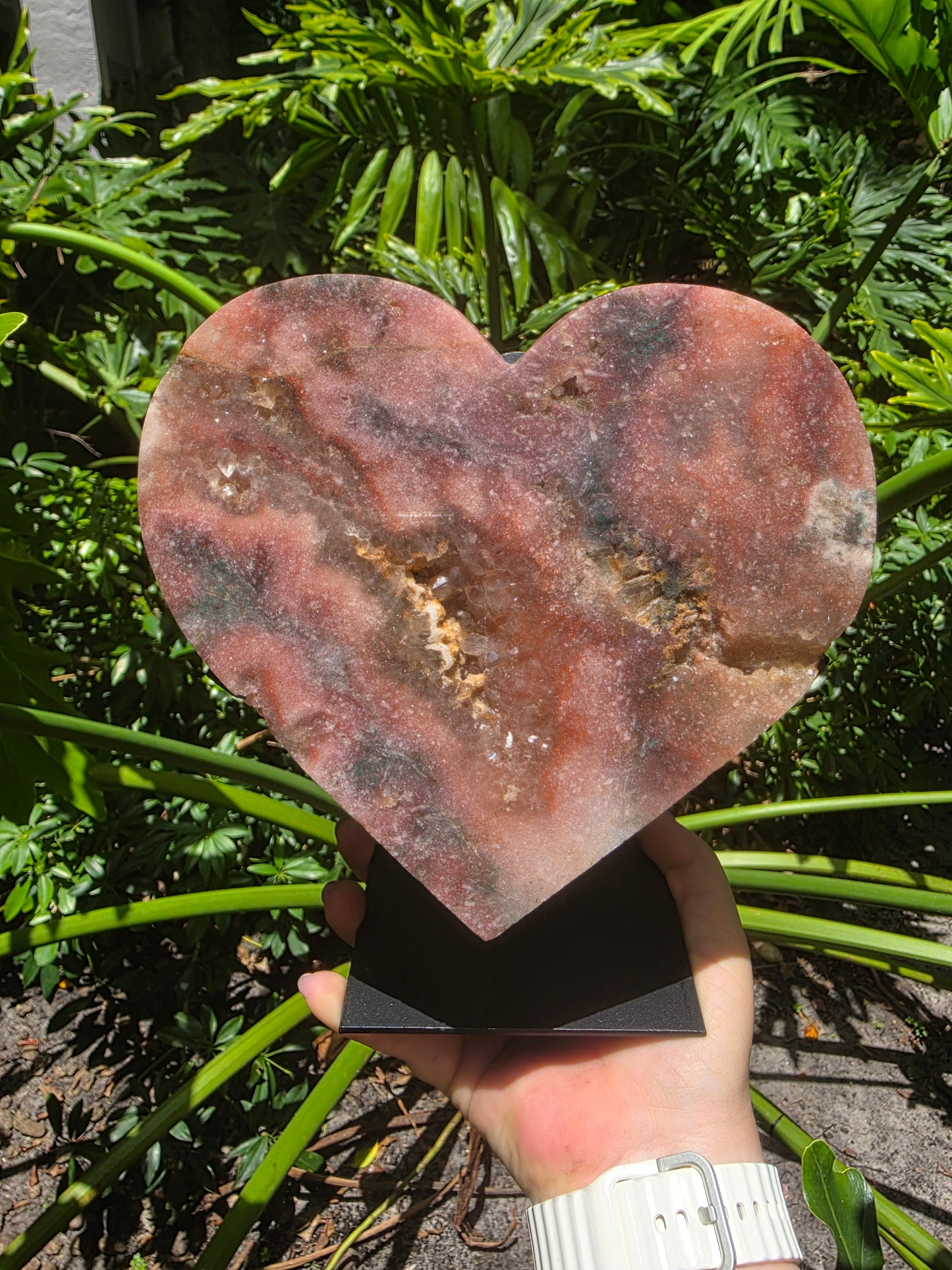 Pink Amethyst Heart on Custom Stand – "Heart of Gaia"