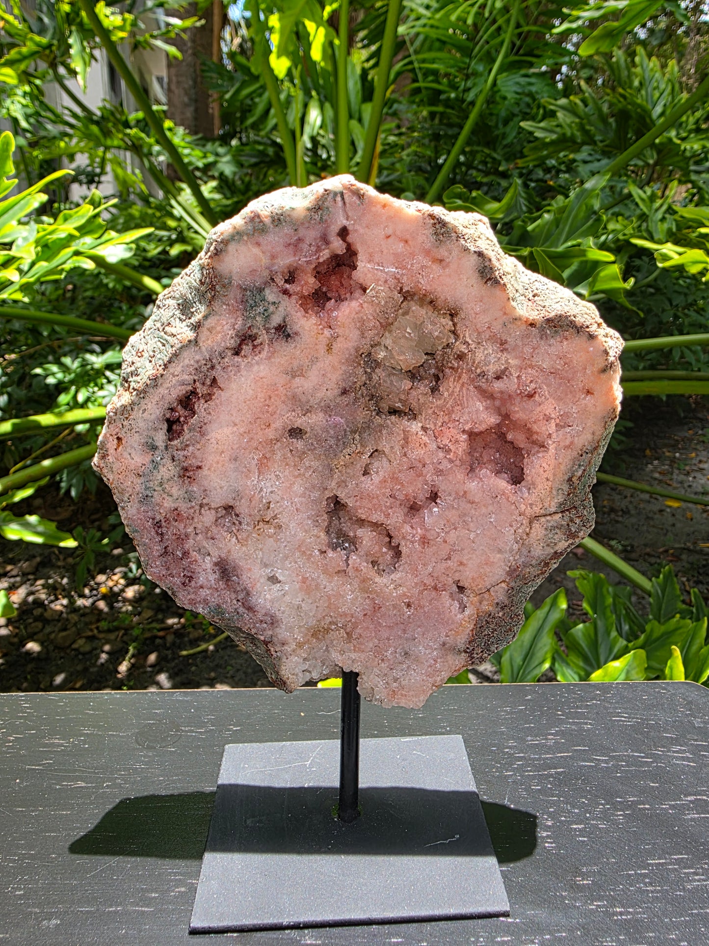 Pink Amethyst Slab on Stand – "Crystal Bloom"