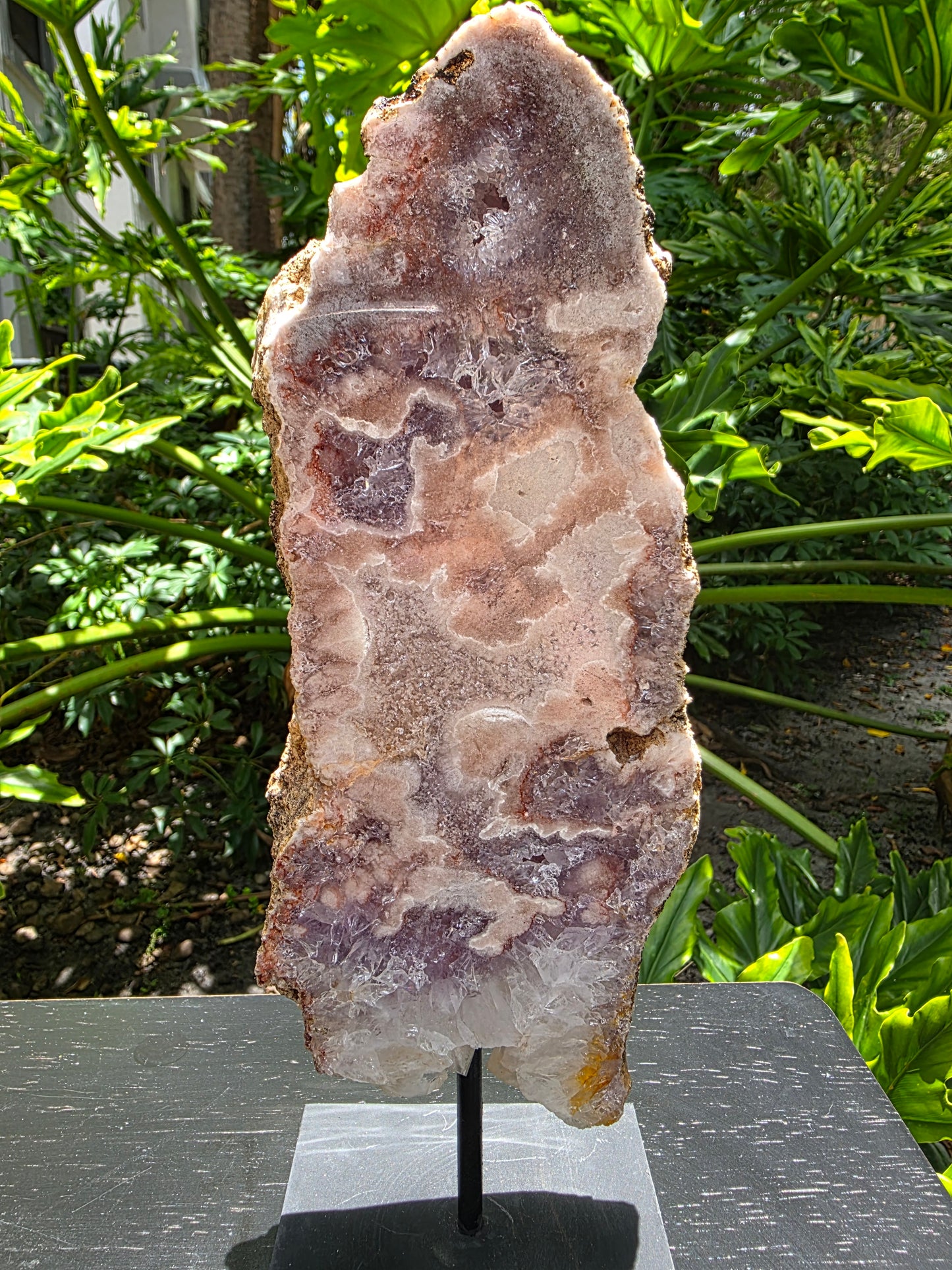 Pink Amethyst Slab on Stand – "Towering Tranquility"
