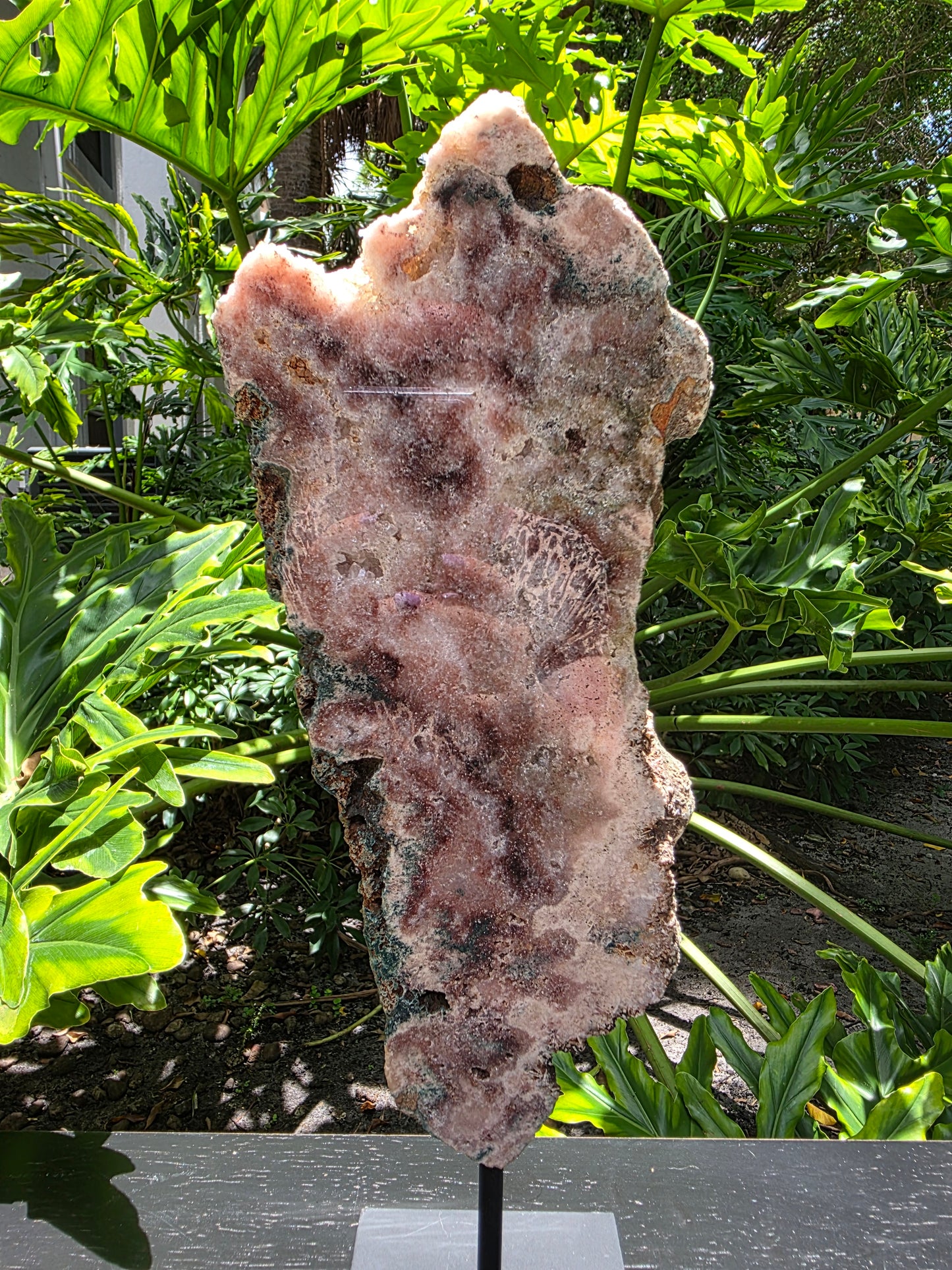Pink Amethyst Slab on Stand – "Desert Bloom"