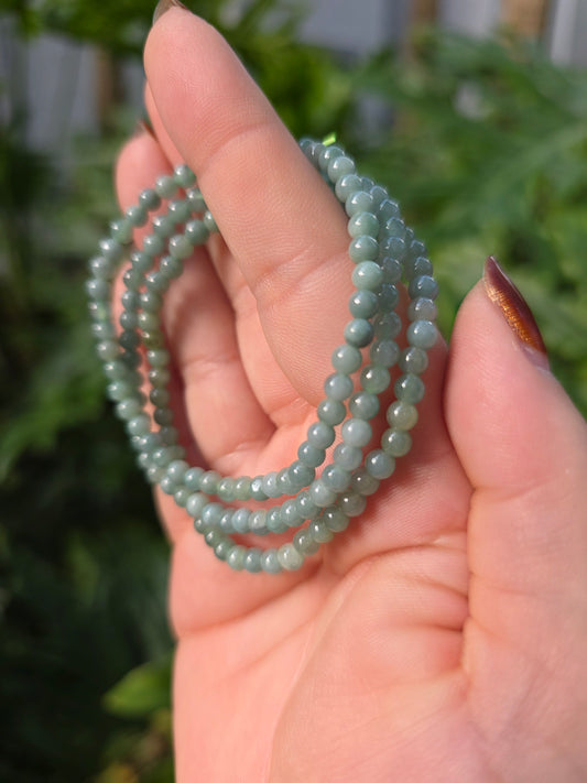 Blue Water Jade Beaded Bracelet • 4mm