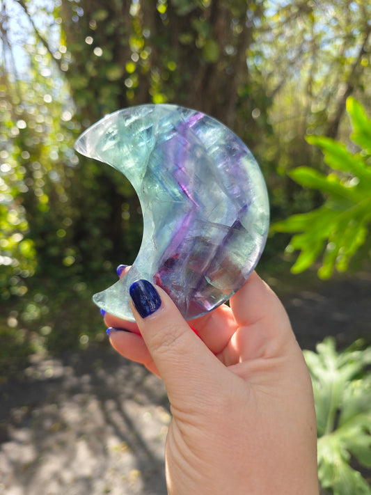 Rainbow Fluorite Crescent Moon • Option A