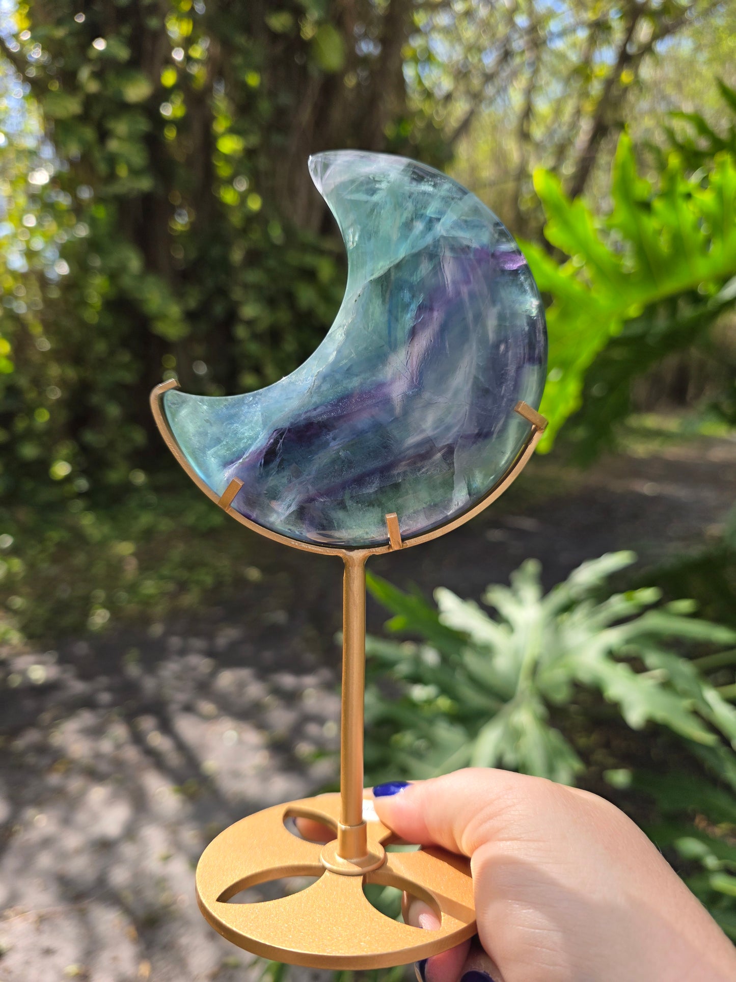 Rainbow Fluorite Crescent Moon • Option A
