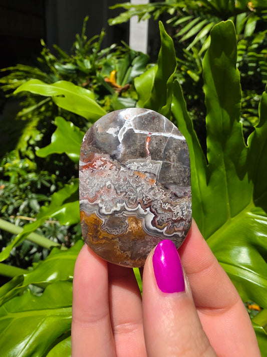 Red Crazy Lace Agate Palm Stone • Option J