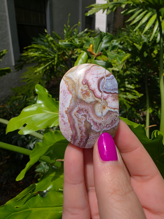 Red Crazy Lace Agate Palm Stone • Option N