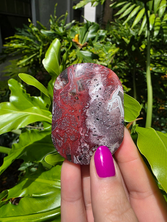 Red Crazy Lace Agate Palm Stone • Option P