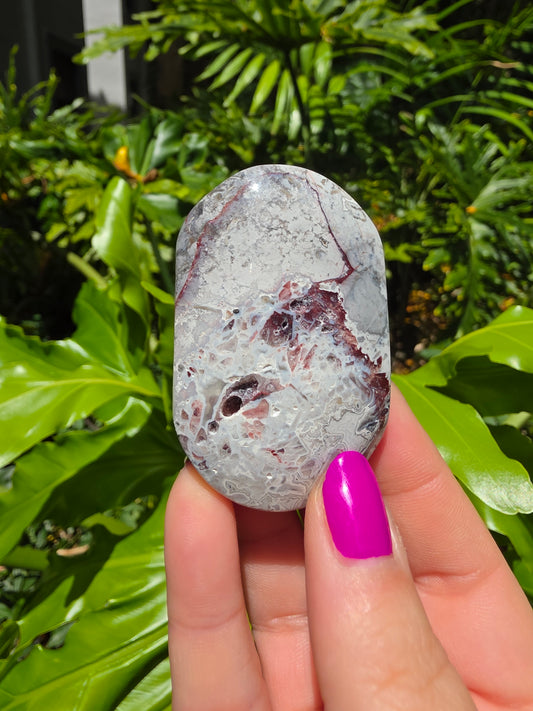 Red Crazy Lace Agate Palm Stone • Option R