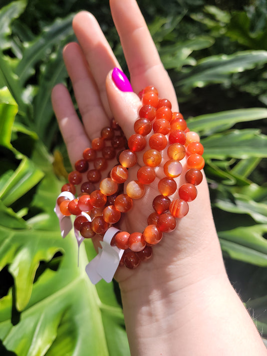 Red Carnelian Beaded Bracelet • 8mm