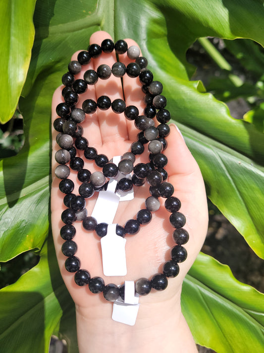 Silver Sheen Obsidian Beaded Bracelet (8mm)