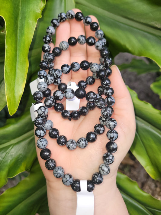 Snowflake Obsidian Beaded Bracelet (8mm)