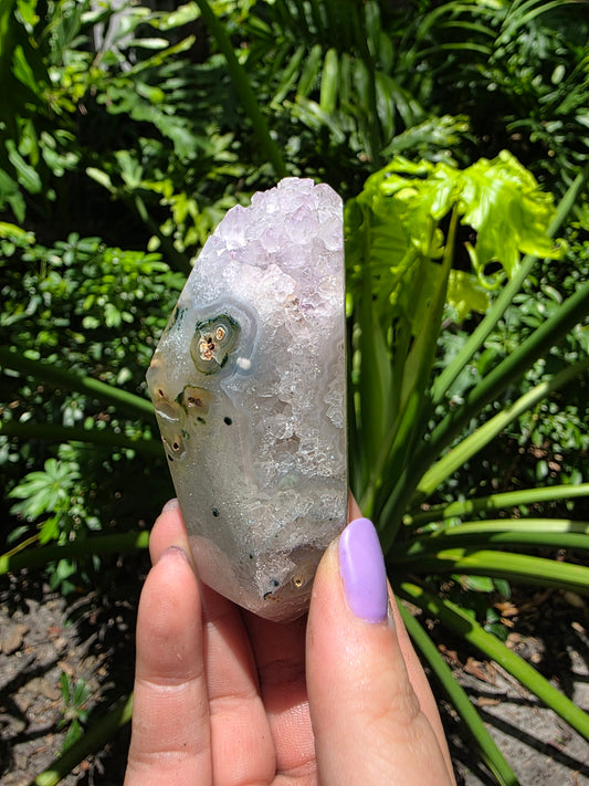 Pink Amethyst Display Slice - "Mosslike Prism"