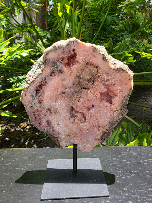 Pink Amethyst Slab on Stand – "Crystal Bloom"