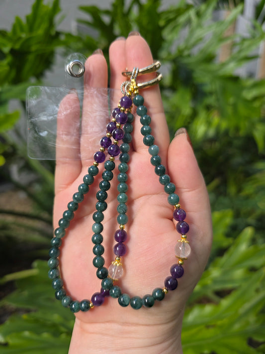 Blue Water Jade and Amethyst Phone Chain