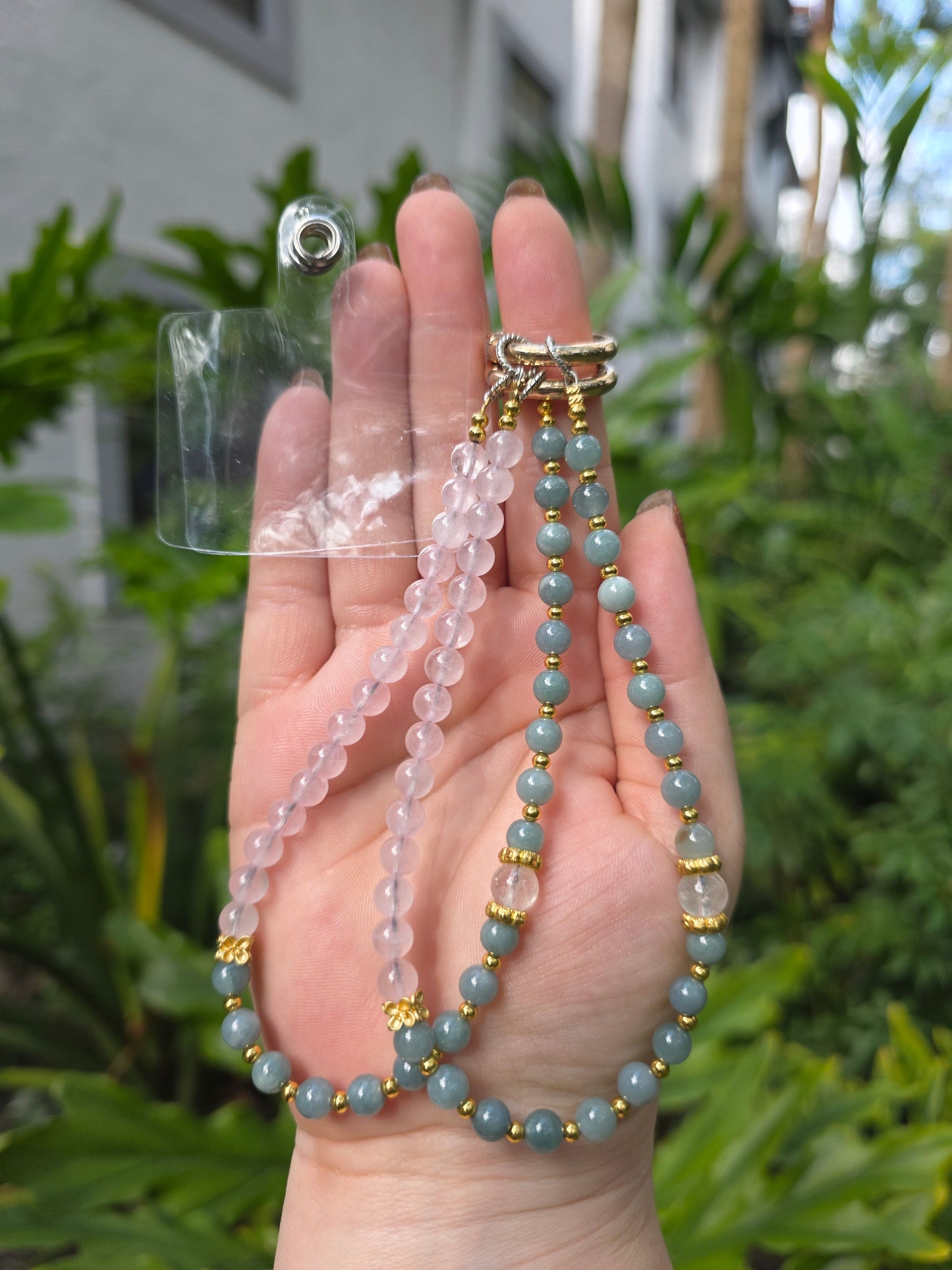 Blue Water Jade and Rose Quartz Phone Chain