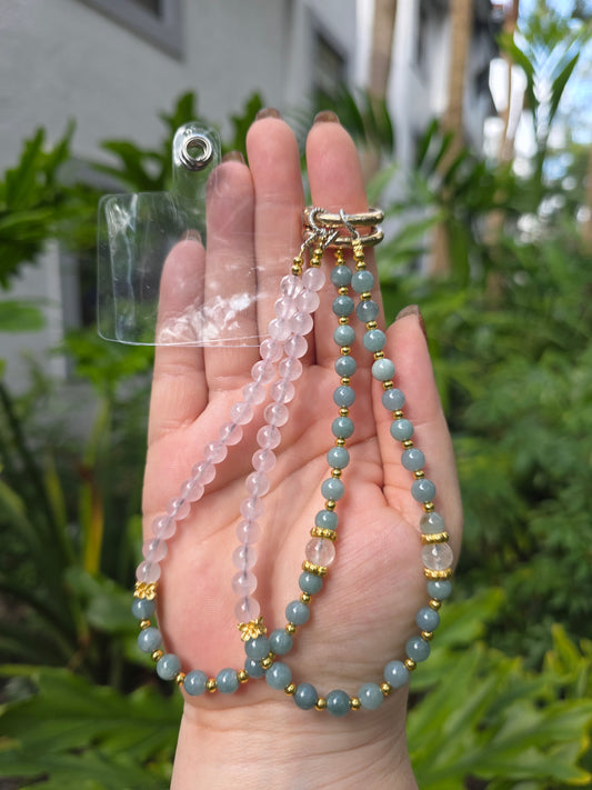 Blue Water Jade and Rose Quartz Phone Chain