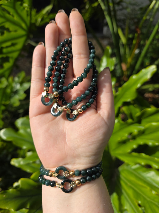 Dark Blue Water Jade Donut Beaded Bracelet [6mm]