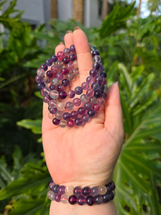 Purple Rainbow Fluorite Beaded Bracelet [8mm]