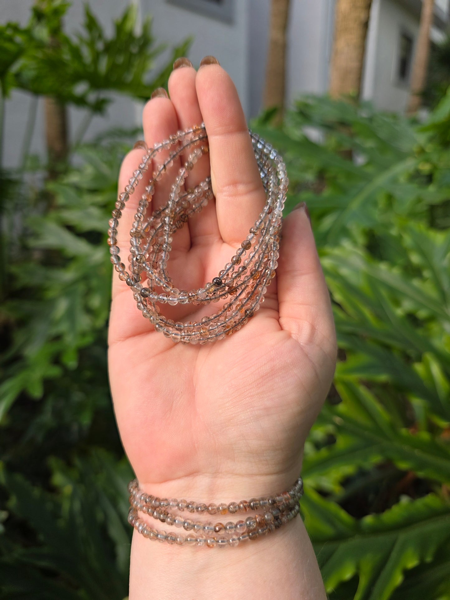 Smoky Garden Quartz Harmony 3-Circle Beaded Bracelet [4mm]