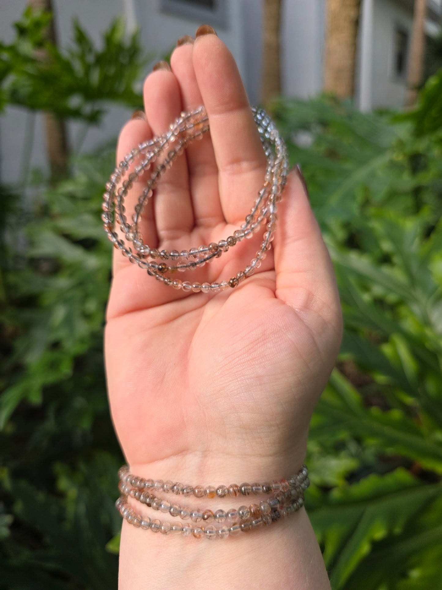 Smoky Garden Quartz Harmony 3-Circle Beaded Bracelet [4mm]