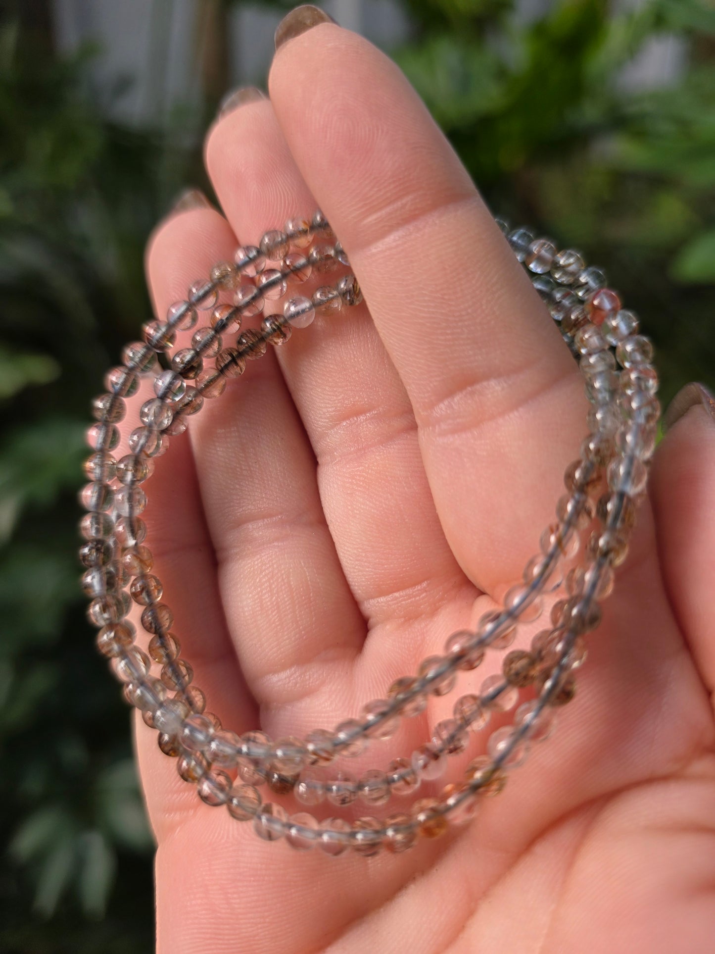 Smoky Garden Quartz Harmony 3-Circle Beaded Bracelet [4mm]