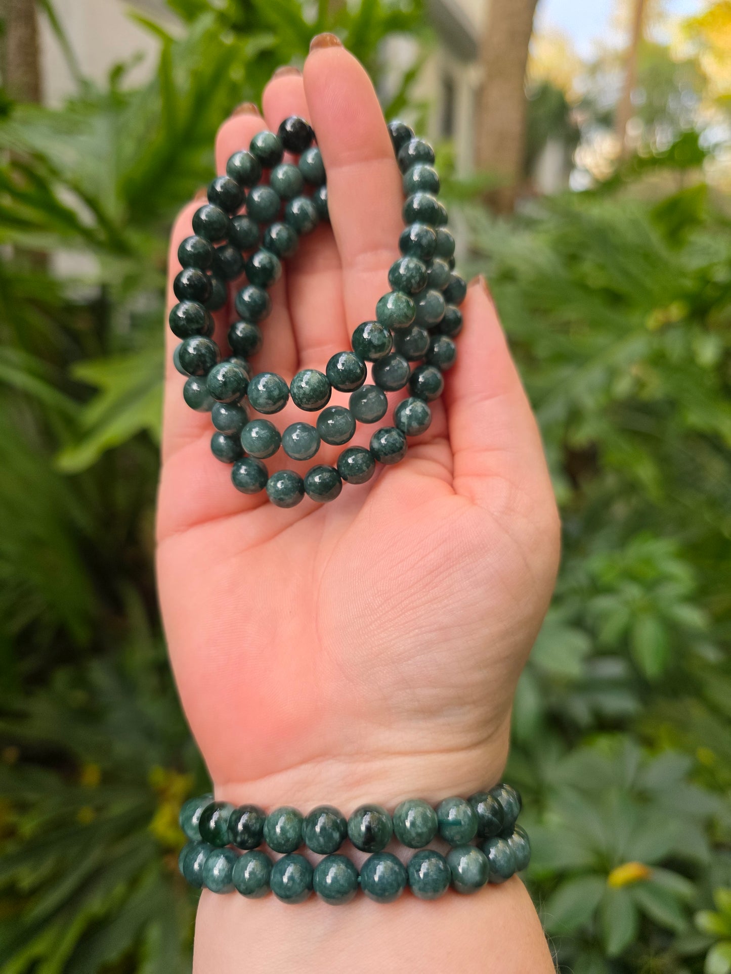 Blue Water Jade Beaded Bracelet [8mm]
