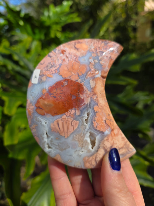Cotton Candy Agate Crescent Moon • Option A