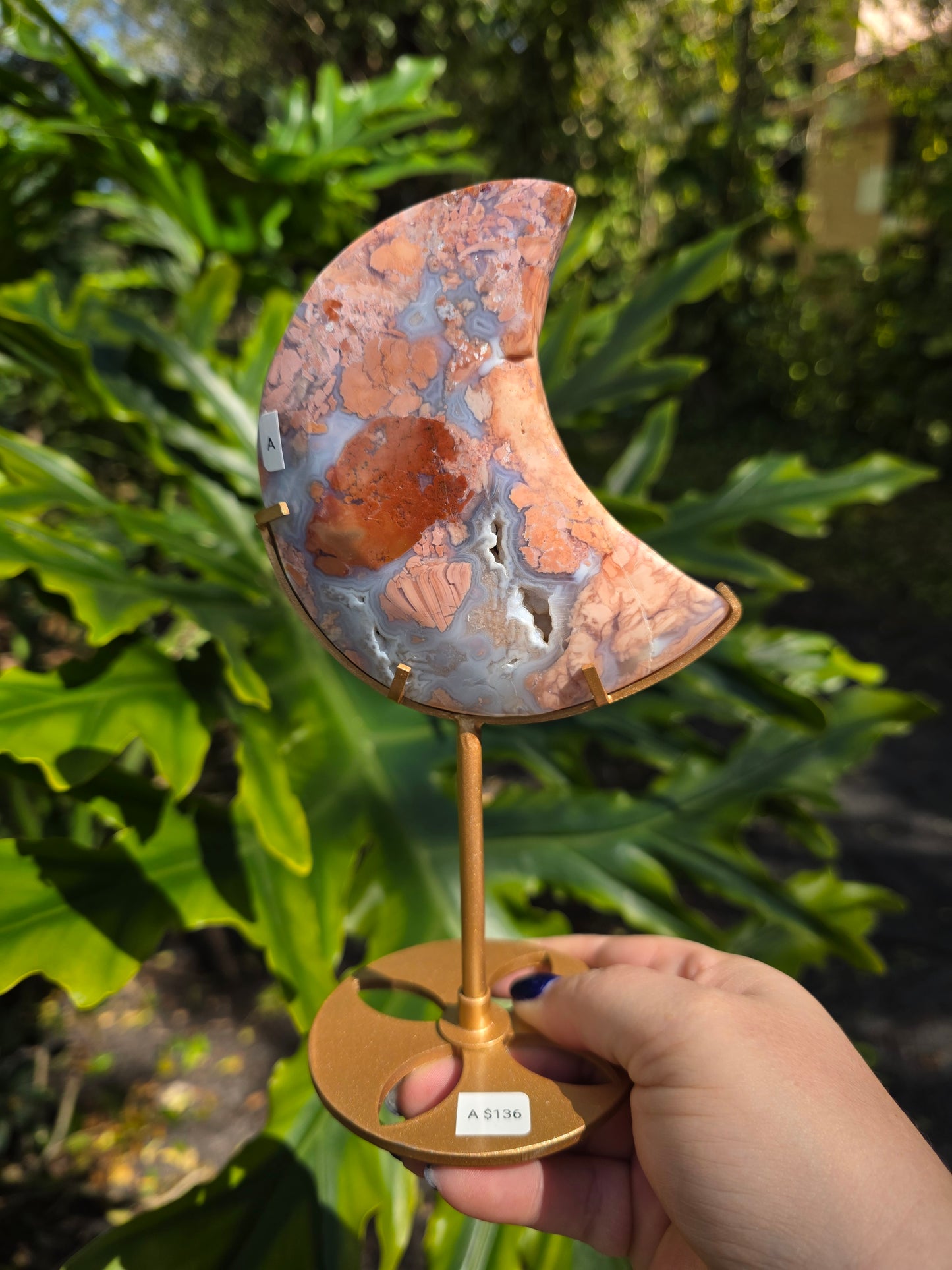 Cotton Candy Agate Crescent Moon • Option A