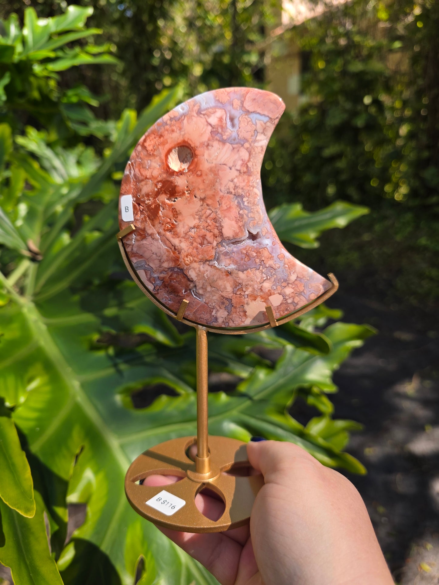 Cotton Candy Agate Crescent Moon • Option B
