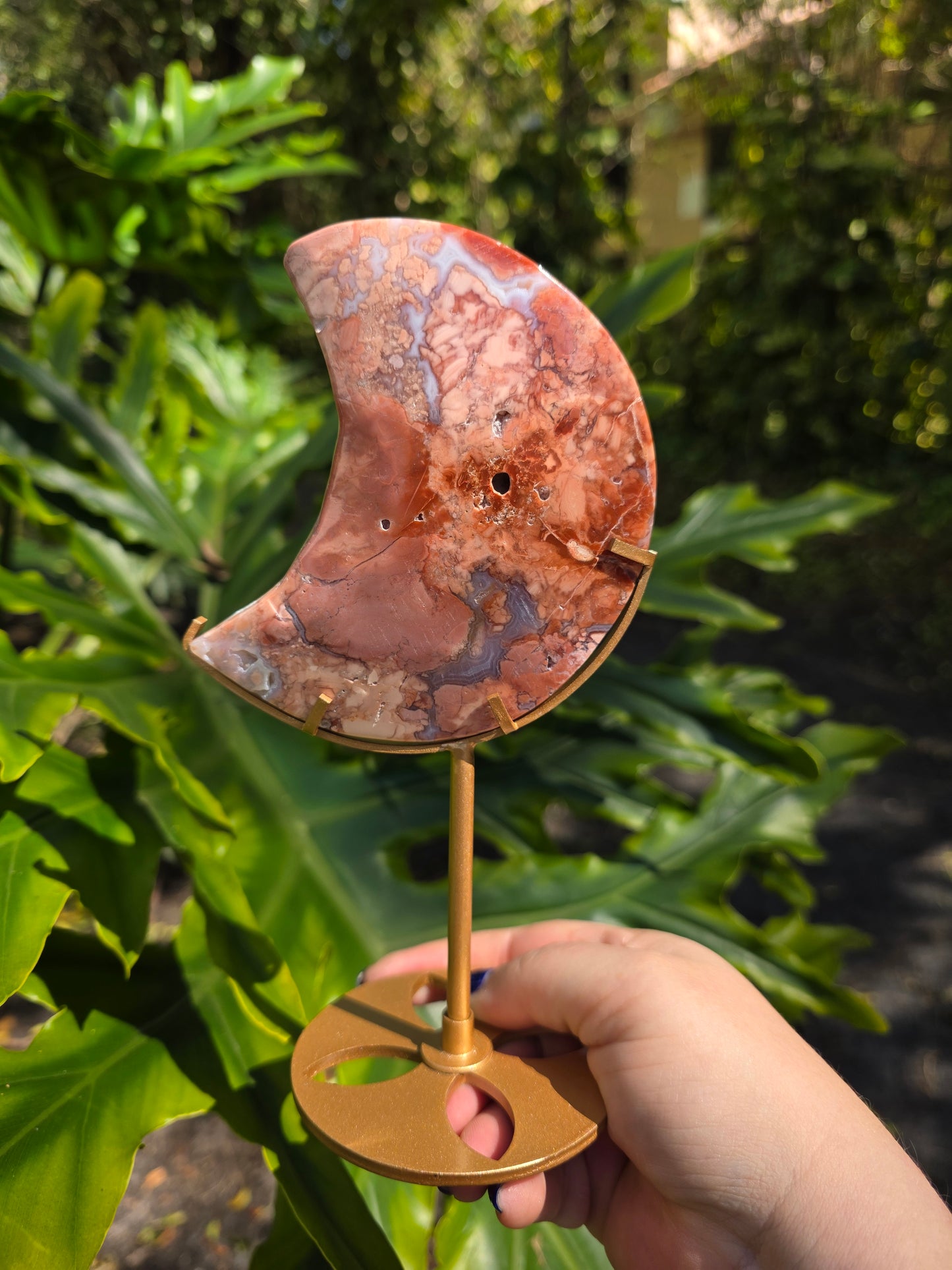 Cotton Candy Agate Crescent Moon • Option B