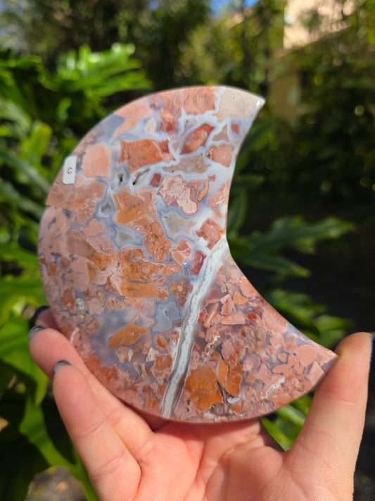 Cotton Candy Agate Crescent Moon • Option C