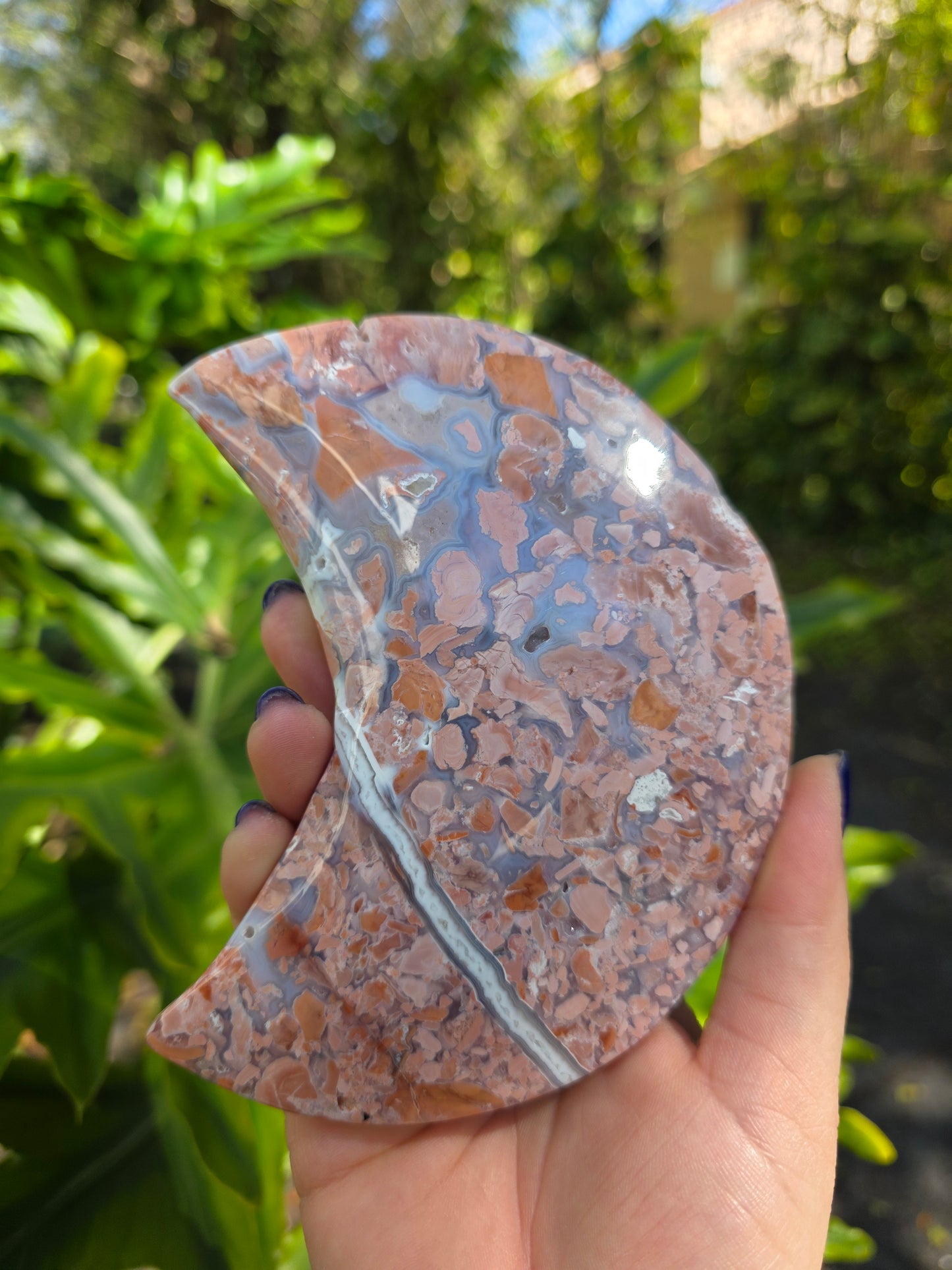 Cotton Candy Agate Crescent Moon • Option C