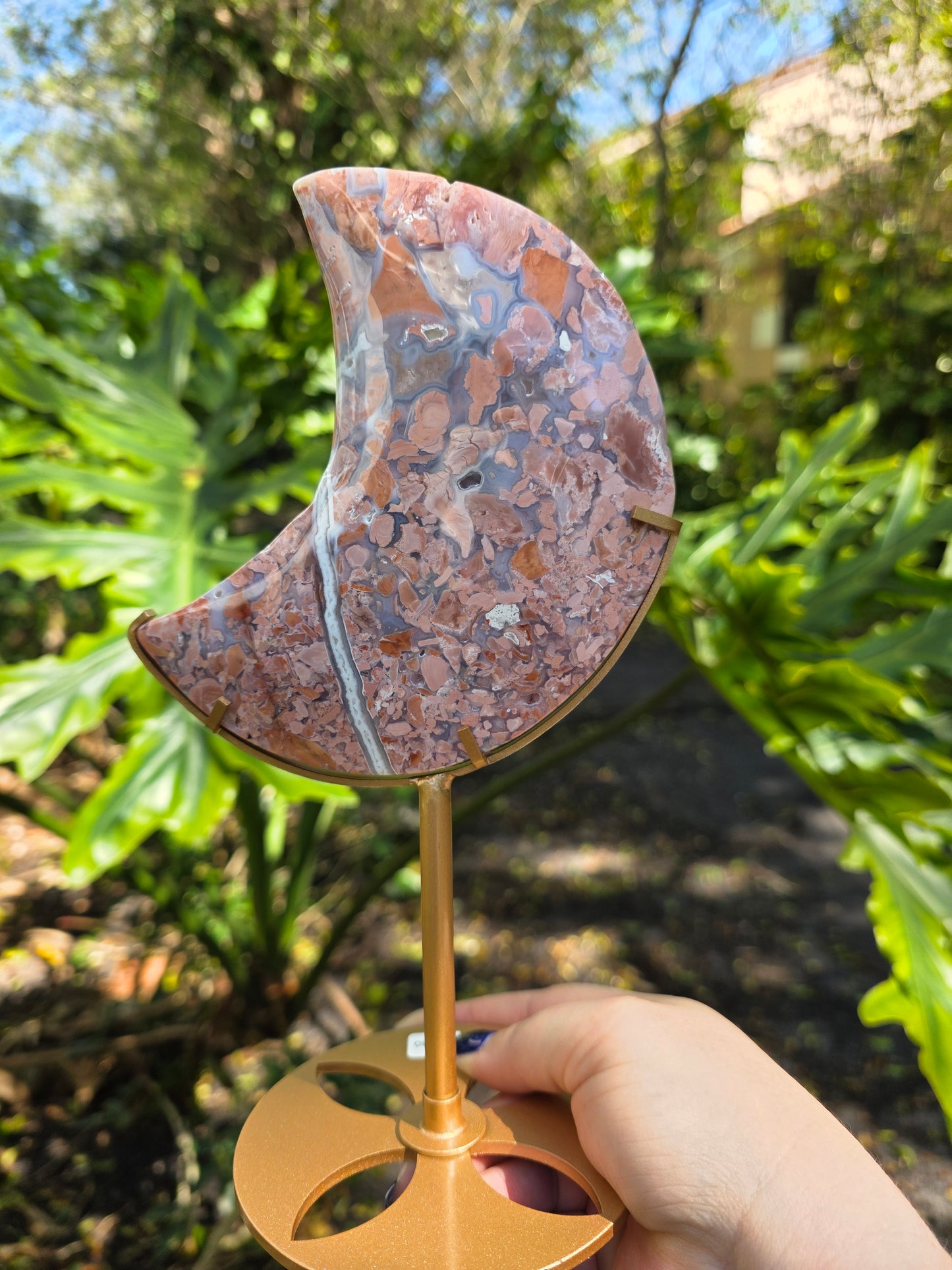 Cotton Candy Agate Crescent Moon • Option C