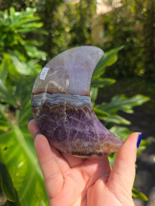 Amethyst Lace Agate Crescent Moon