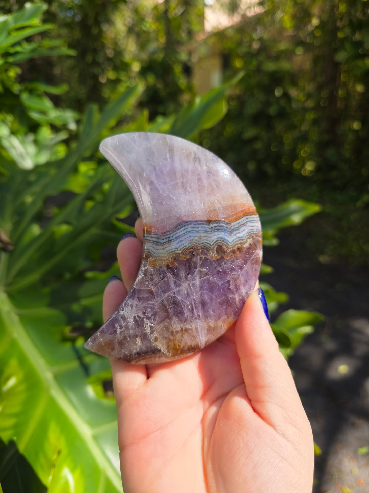 Amethyst Lace Agate Crescent Moon
