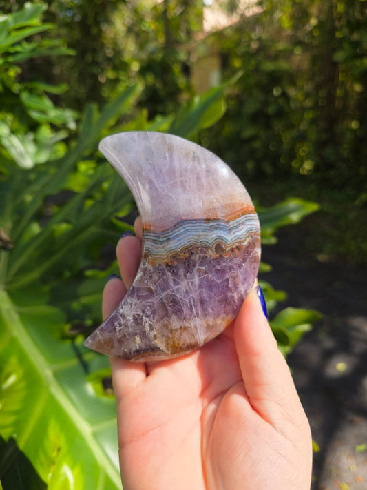 Amethyst Lace Agate Crescent Moon