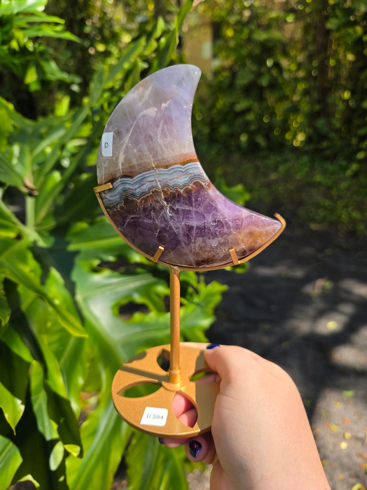 Amethyst Lace Agate Crescent Moon