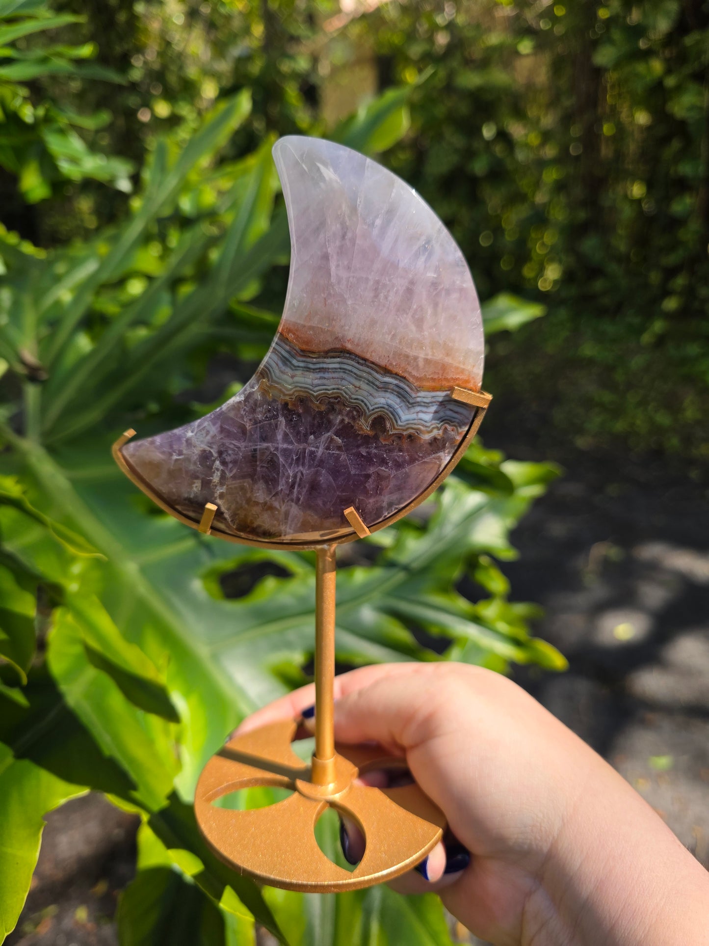 Amethyst Lace Agate Crescent Moon