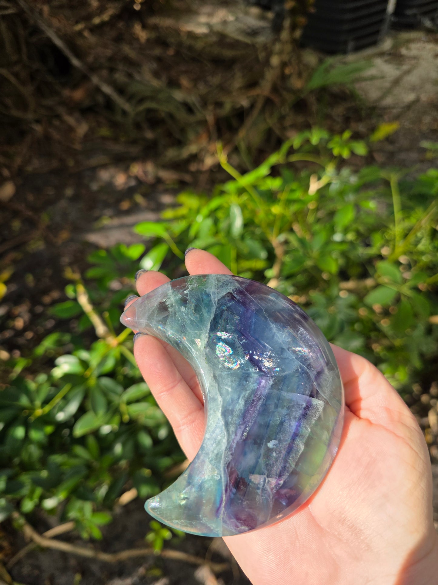 Rainbow Fluorite Crescent Moon • Option A
