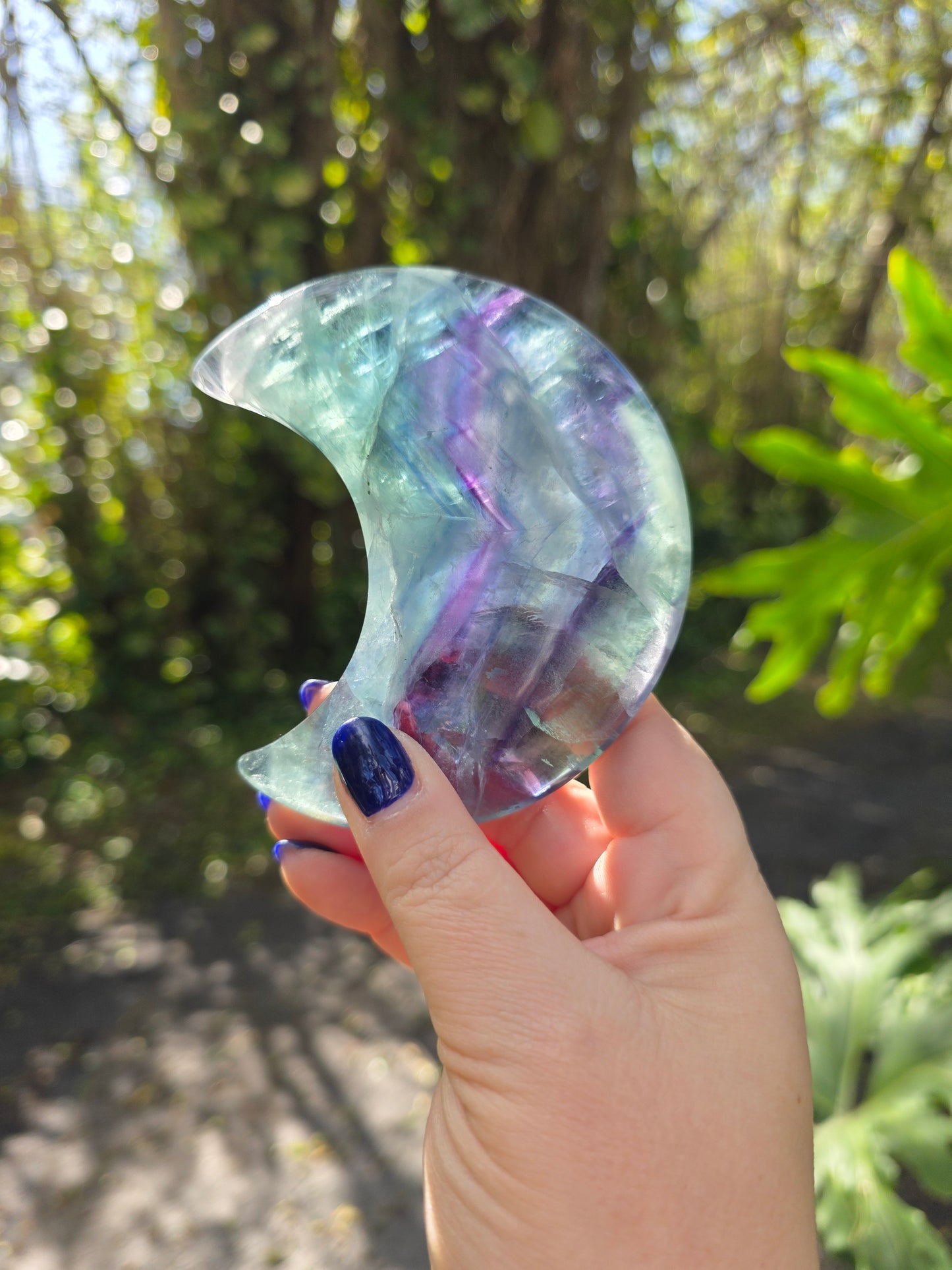 Rainbow Fluorite Crescent Moon • Option A