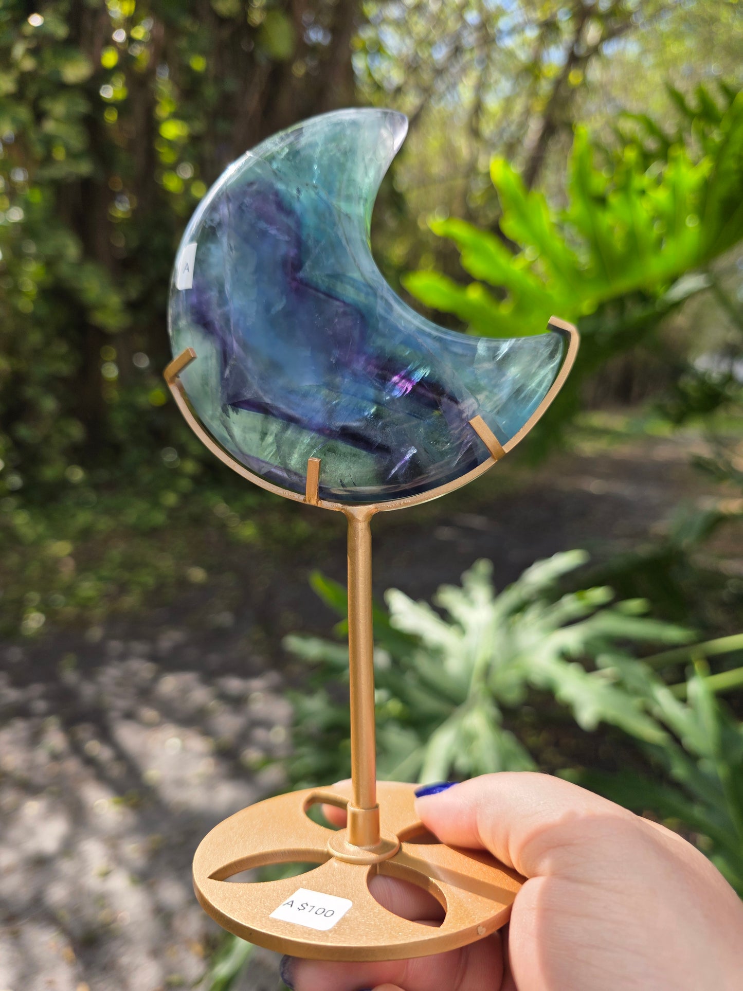 Rainbow Fluorite Crescent Moon • Option A