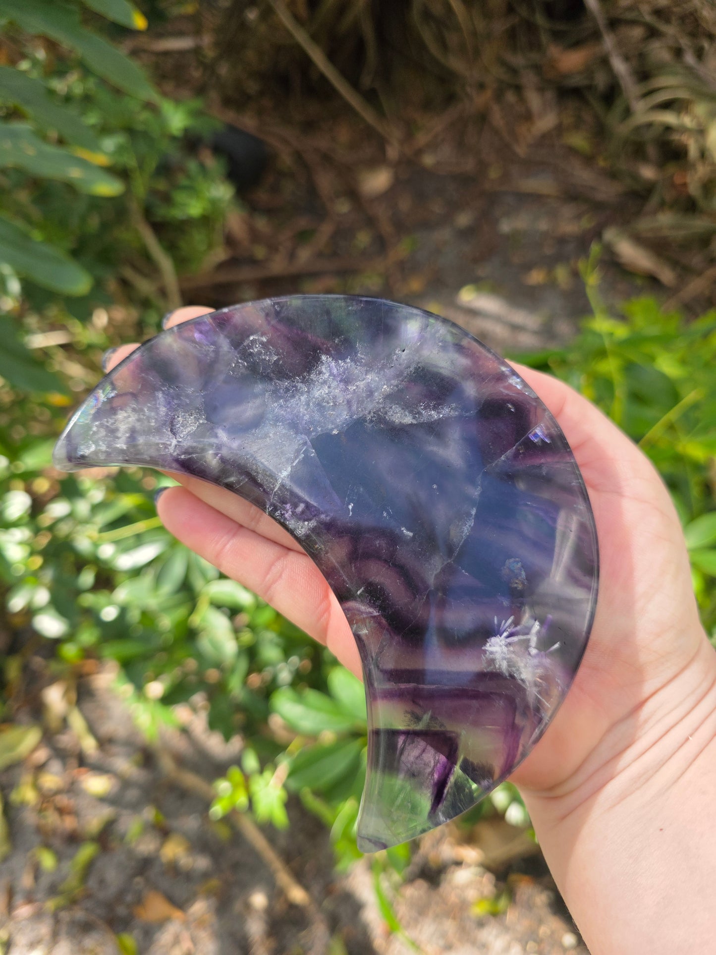 Rainbow Fluorite Crescent Moon • Option B