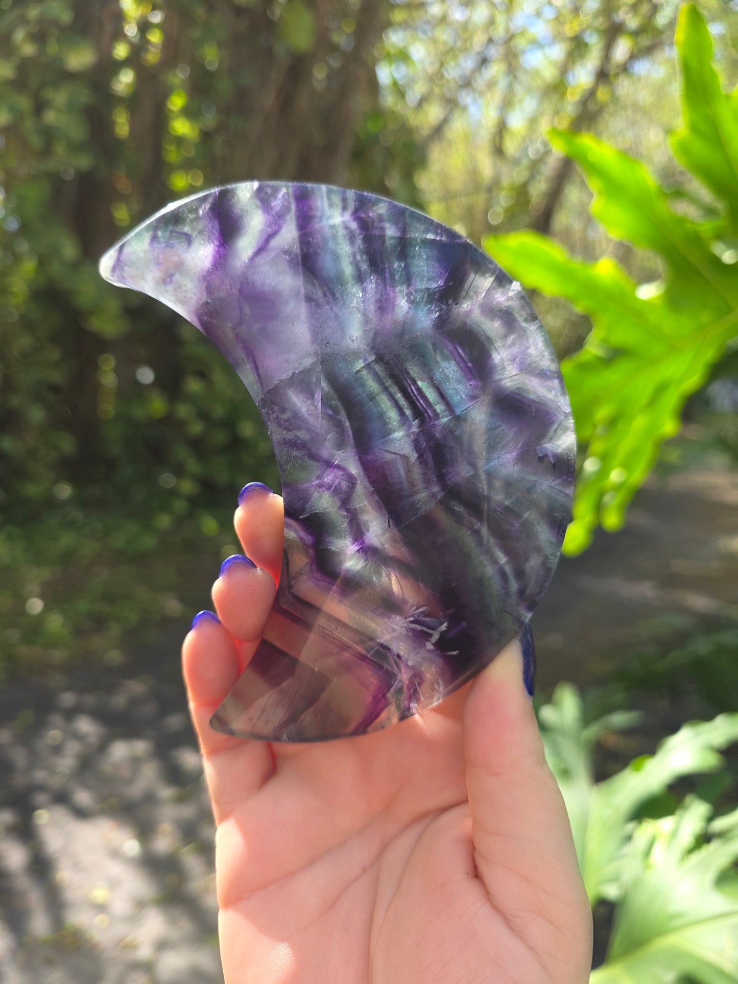 Rainbow Fluorite Crescent Moon • Option B