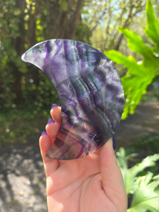 Rainbow Fluorite Crescent Moon • Option B