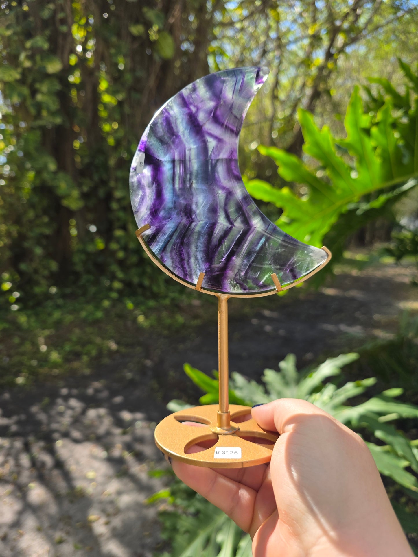 Rainbow Fluorite Crescent Moon • Option B